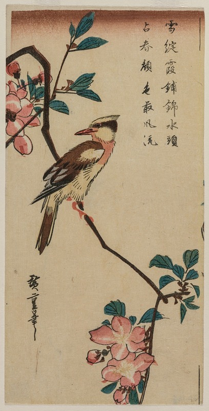 Andō Hiroshige - Black-Naped Oriole (Korean Warbler) on a Hall Crabapple