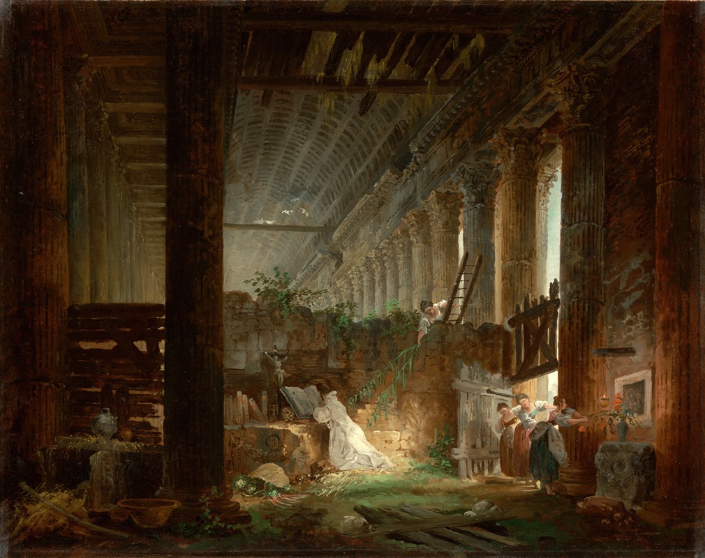 Hubert Robert - A Hermit Praying in the Ruins of a Roman Temple