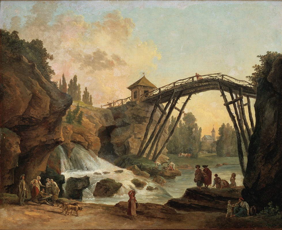 Hubert Robert - Draughtsman Drawing the Wooden Bridge in the Park of Méréville
