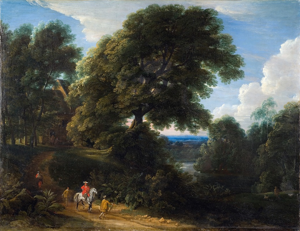 Jacques d'Arthois - Landscape with a Rider in Red
