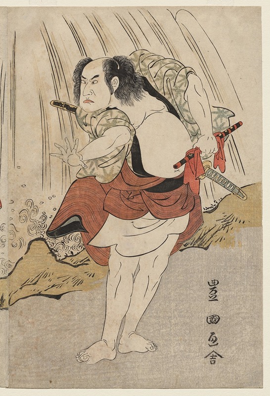 Toyokuni Utagawa - Kataoka Nizaemon VII and Ichikawa Yaozo III in a Confrontation Beside a Waterfall