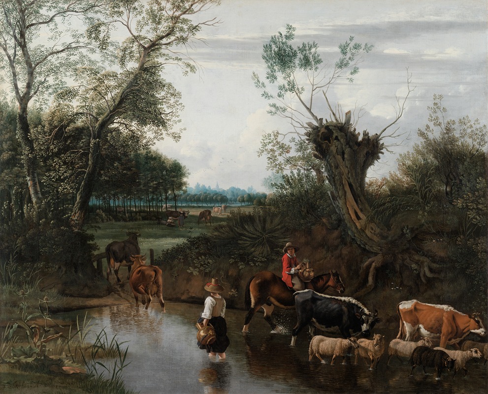 Jan Siberechts - Peasants Crossing a Stream