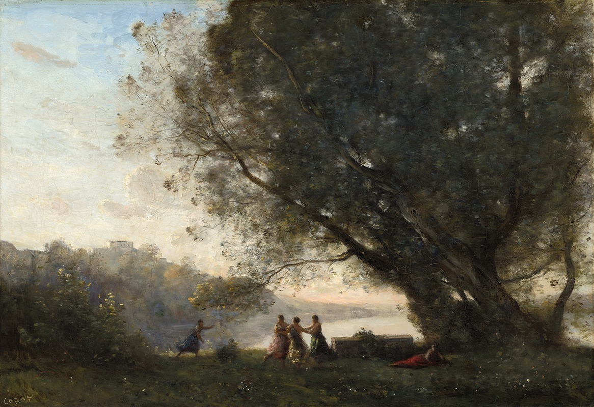 Jean-Baptiste-Camille Corot - Dance under the Trees at the Edge of the Lake