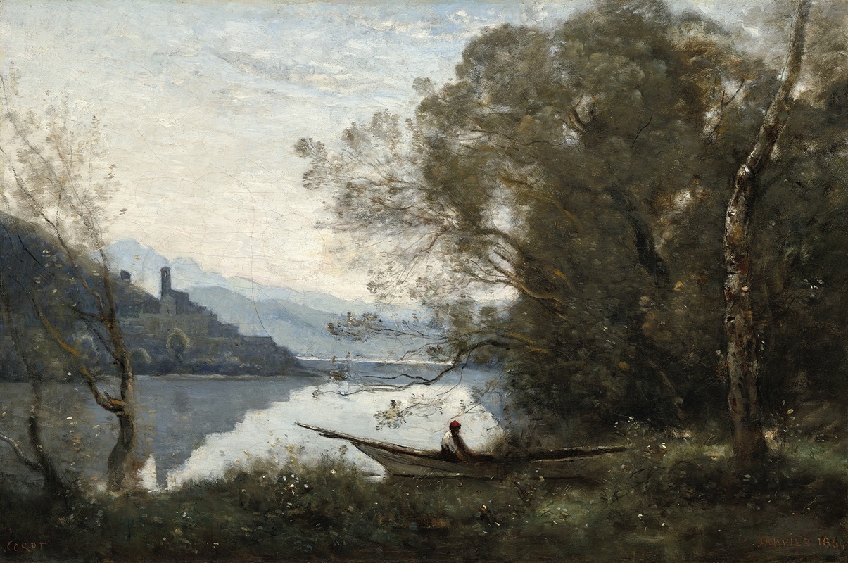 Jean-Baptiste-Camille Corot - The Moored Boatman – Souvenir of an Italian Lake
