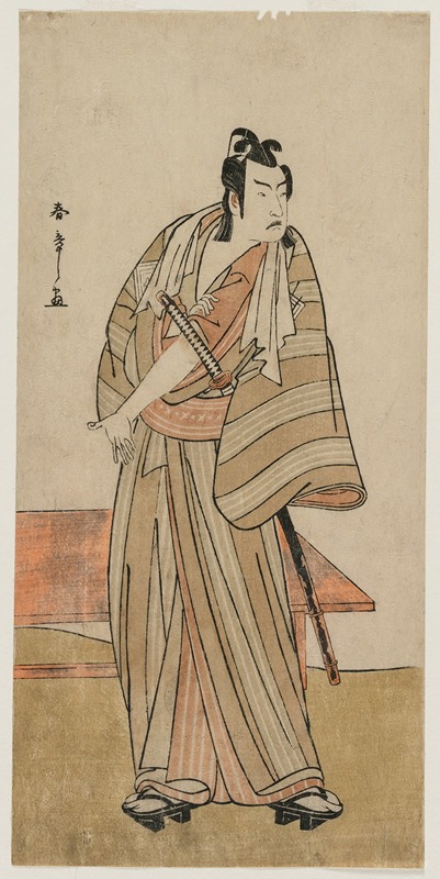 Katsukawa Shunshō - Ichikawa Yaozo II as a Otokodate Standing by a Bench