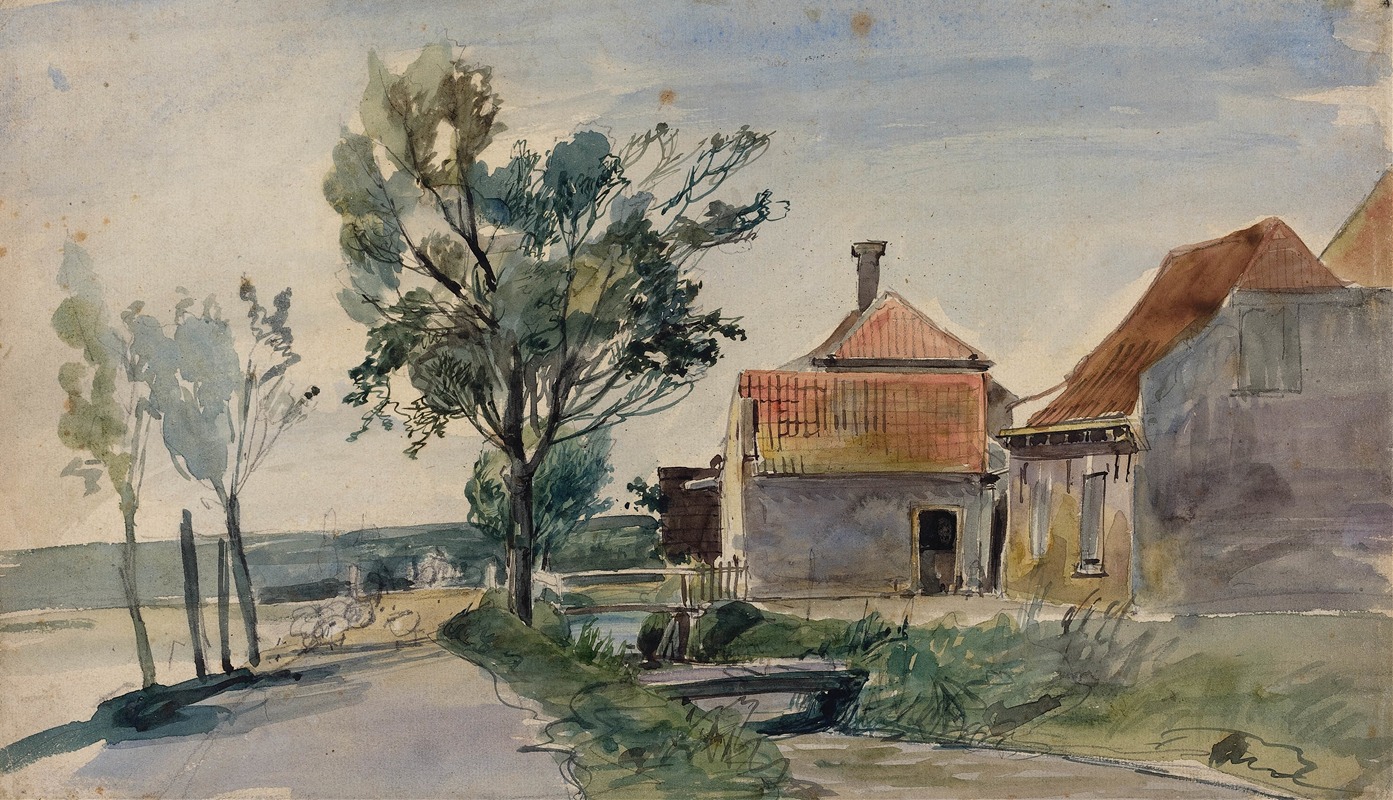 Johan Barthold Jongkind - A Stream Running between Houses and a Road