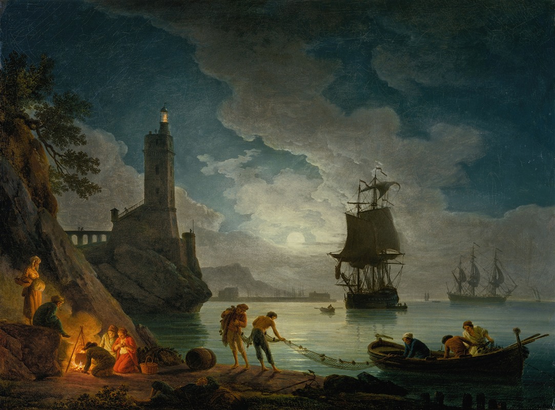 Claude-Joseph Vernet - A Harbor in Moonlight