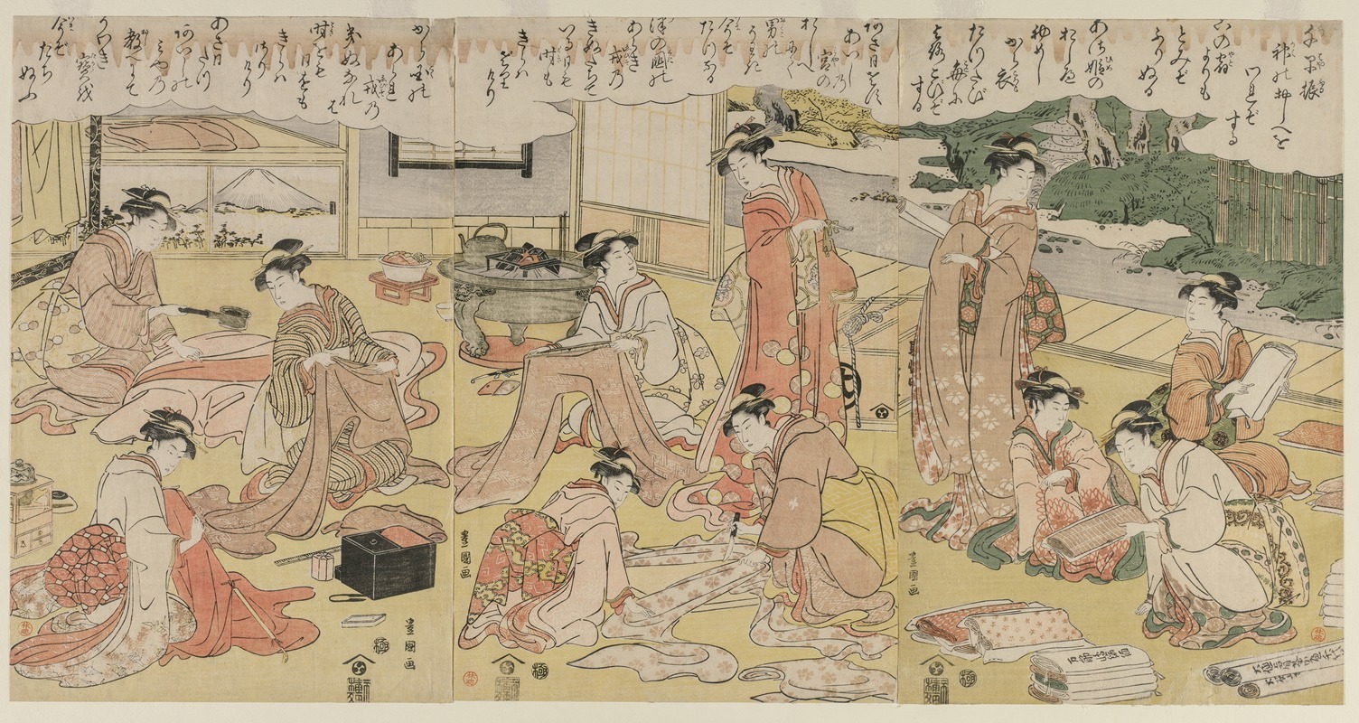 Toyokuni Utagawa - Women Making Clothing