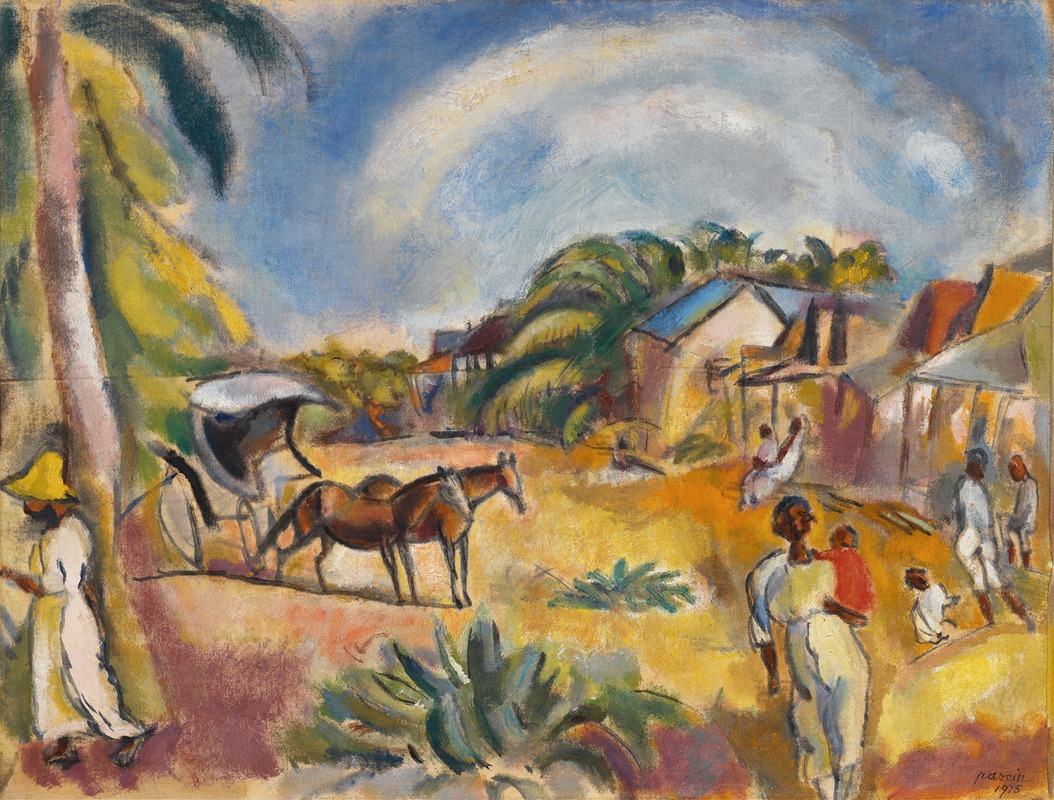 Jules Pascin - Landscape with Figures and Carriage