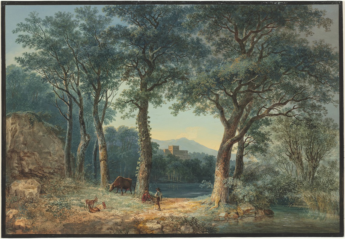 Ludwig Hess - A Wooded Lakeside with an Italianate Villa