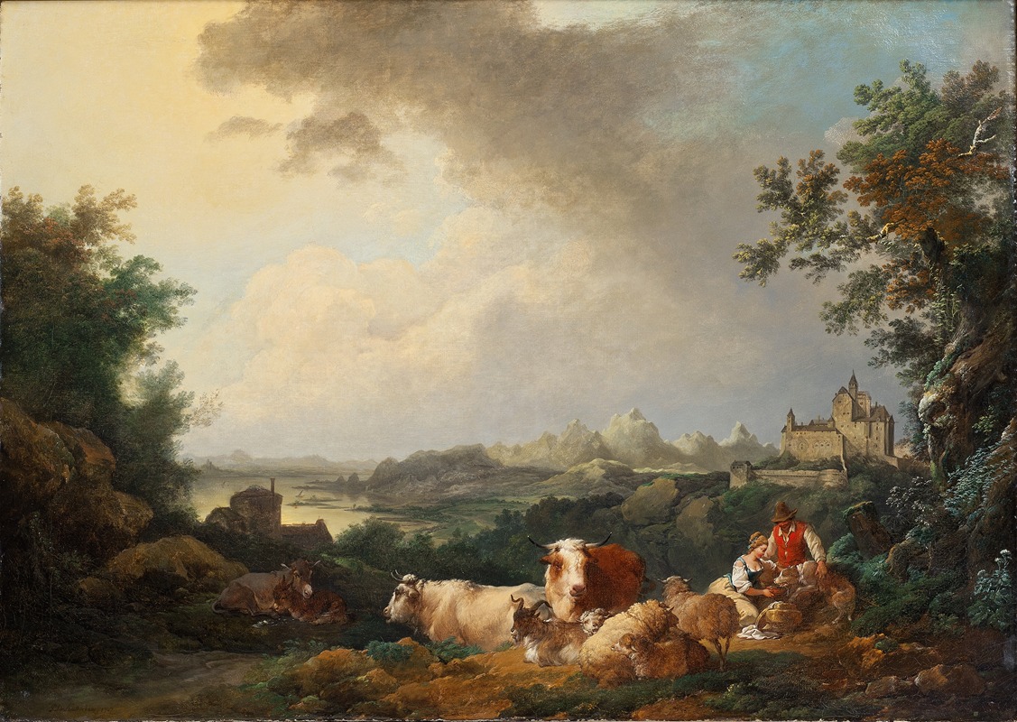 Philip James de Loutherbourg - Landscape with Resting Cattle