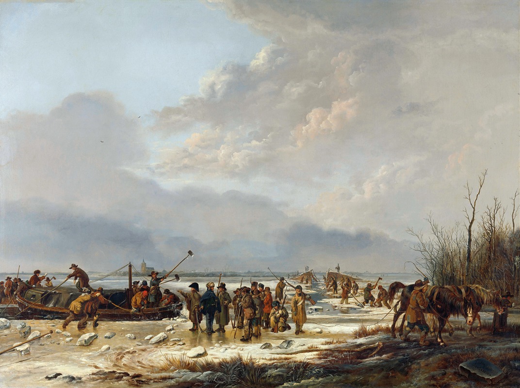 Pieter Gerardus van Os - Breaking the Ice on the Karnemelksloot, Naarden, January 1814