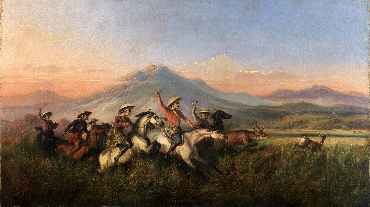 Raden Saleh - Six Horsemen Chasing Deer