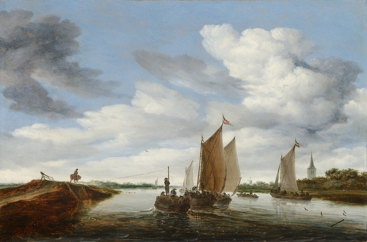 Jacob Salomonsz. van Ruysdael - River Landscape with Sailing Boats and a Horse-Drawn Barge