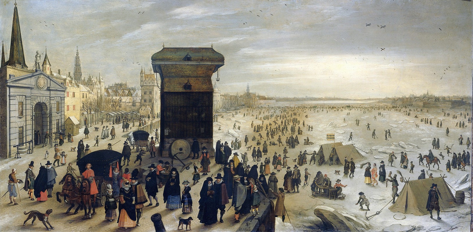 Sebastian Vrancx - The Kranenhoofd on the Scheldt, Antwerp (Winter Pastime on the Scheldt in Antwerp)