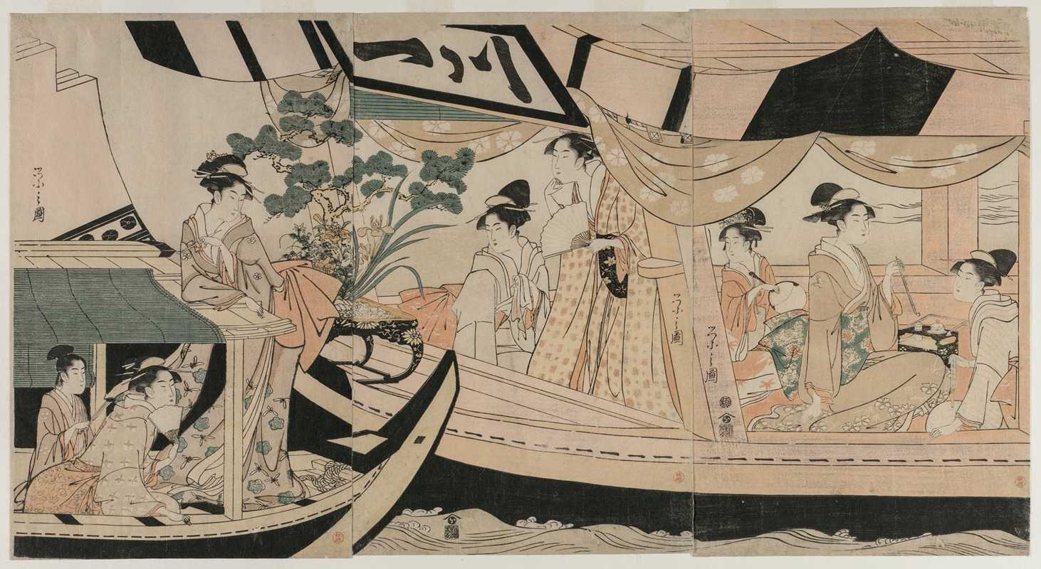 Chōbunsai Eishi - Women in a Pleasure Boat on the Sumida River