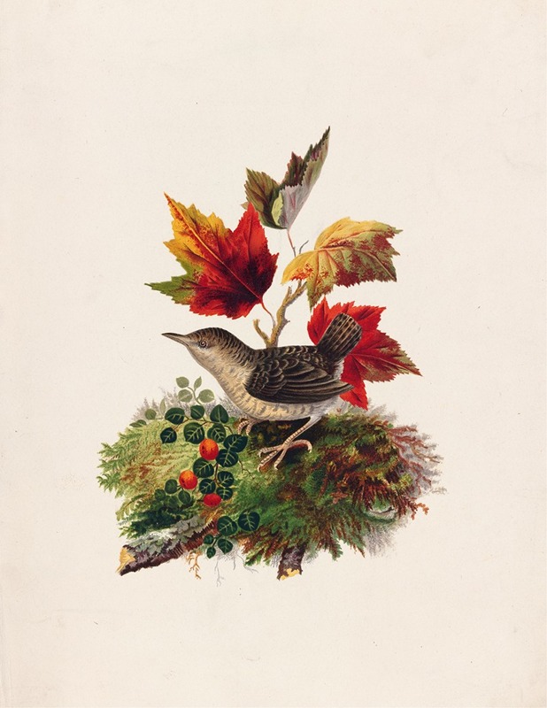 Louis Prang - Bird with Autumn Leaves