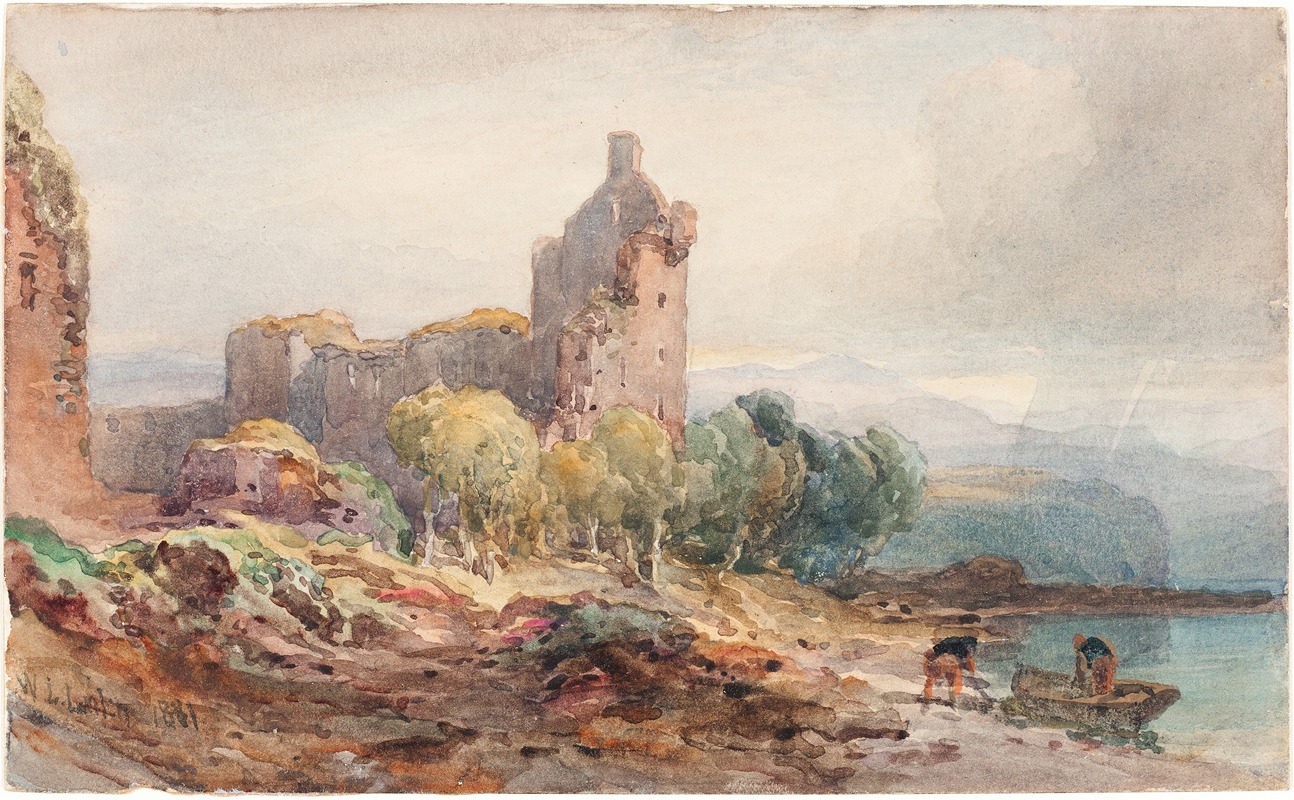 William Leighton Leitch - A Ruined Castle on a Lake