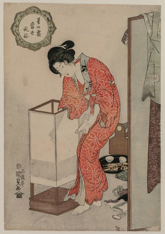Utagawa Kunisada (Toyokuni III) - Woman Putting Out a Light (from the series Modern Customs: Frost Beneath the Stars)