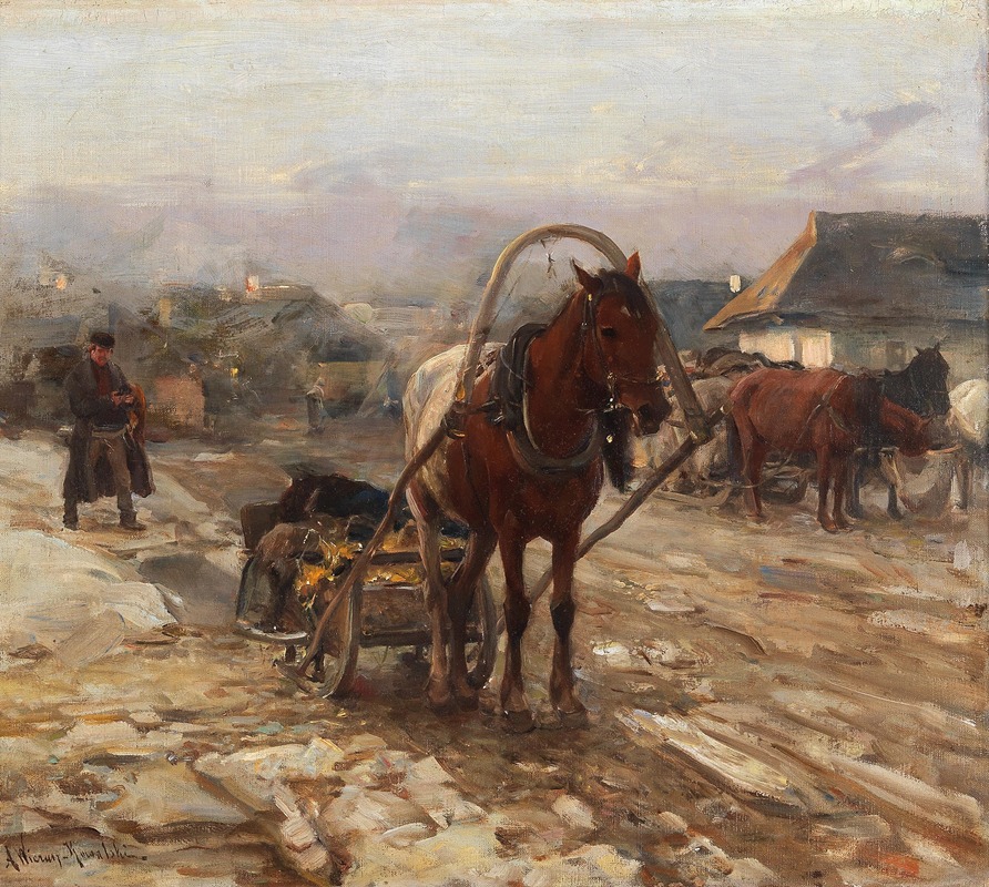 Alfred Von Wierusz-Kowalski - Horse And Cart On The Village Street