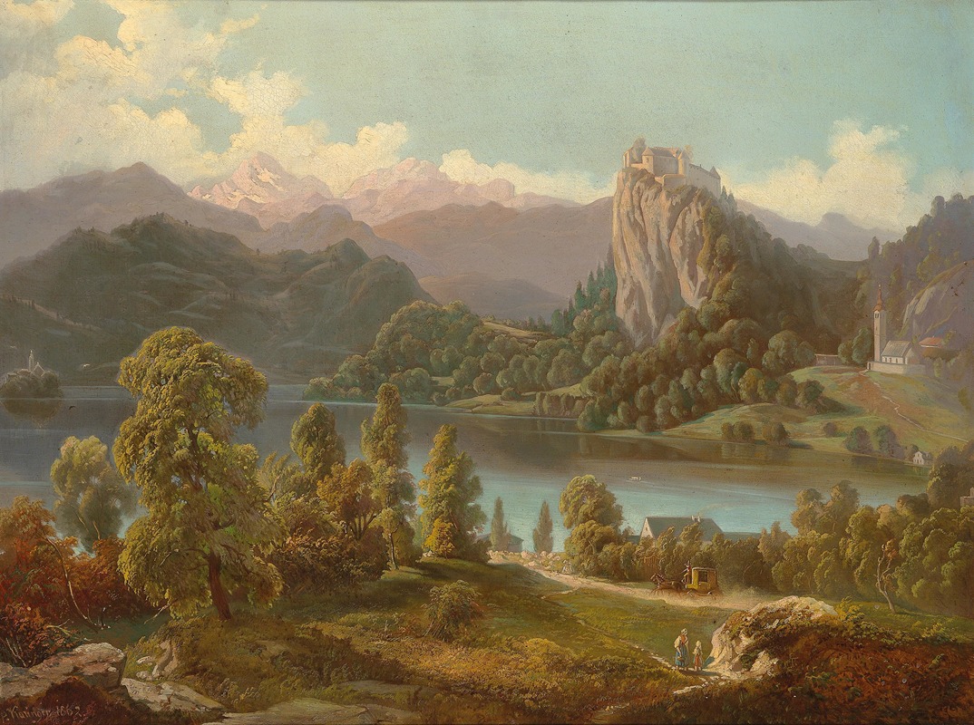 Anton Karinger - View Of The Castle And Island With St Mary’s Church On Lake Bled