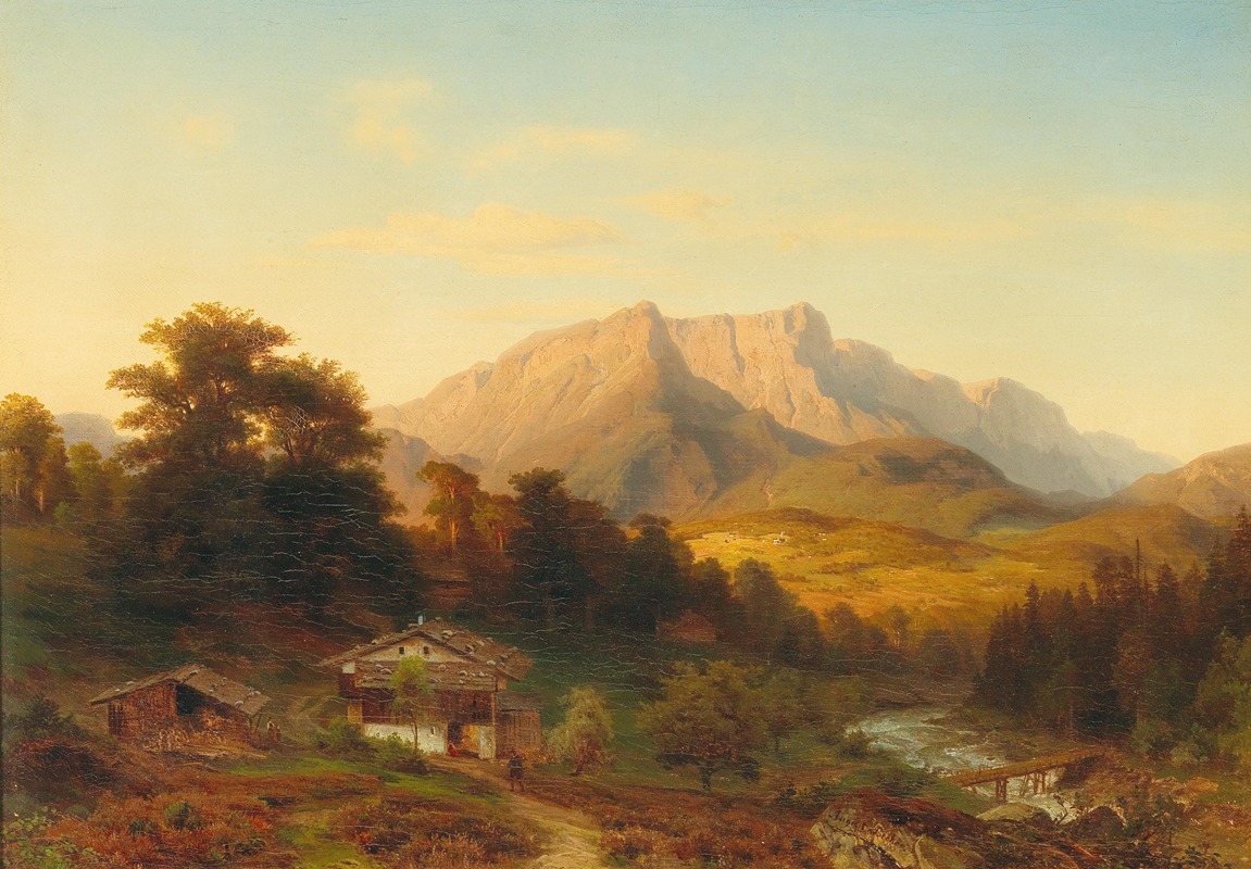 August Becker - Blick Auf Den Untersberg Im Abendlicht