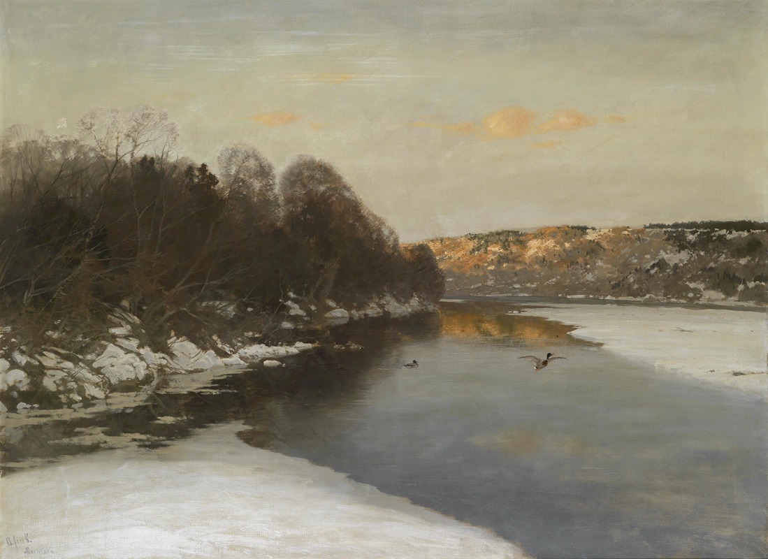 August Fink - Enten Am Zugeforenen Fluss