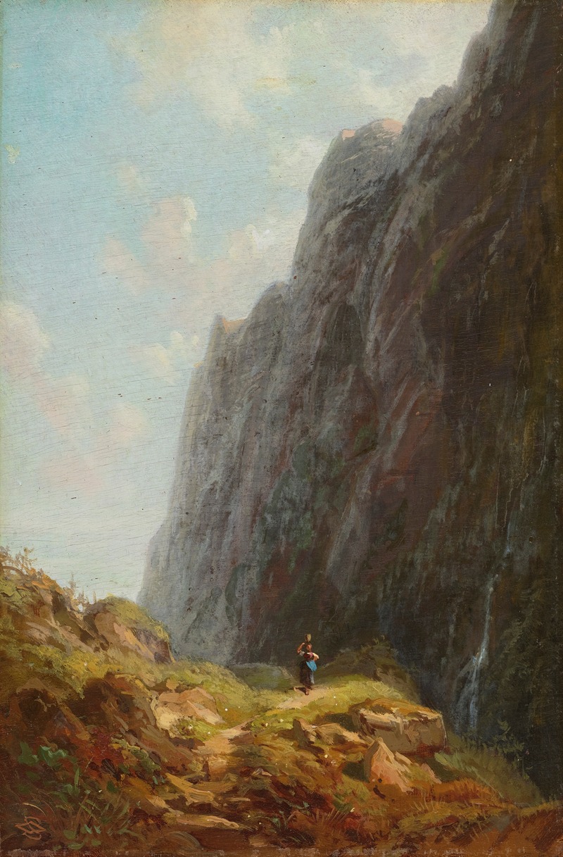 Carl Spitzweg - Mountain And Milkmaid Along A Winding Stone Path