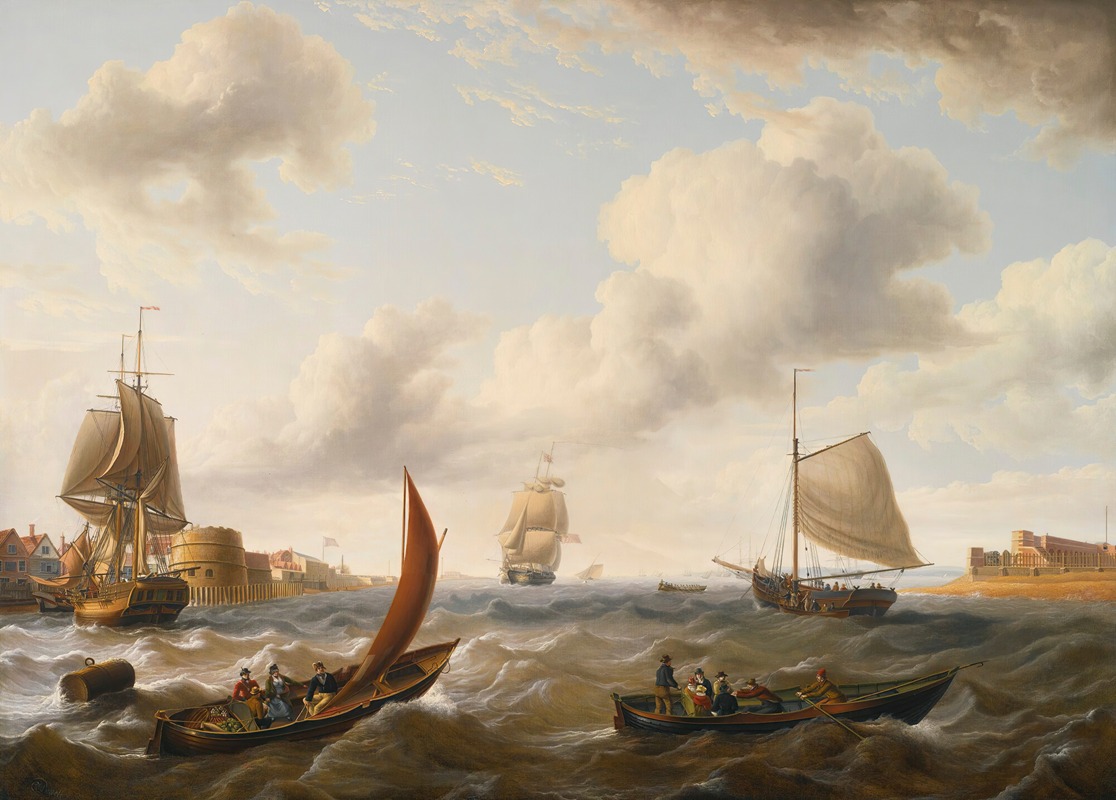 Charles Martin Powell - British Men Of War And Other Ships At The Mouth Of Portsmouth Harbor In Choppy Seas