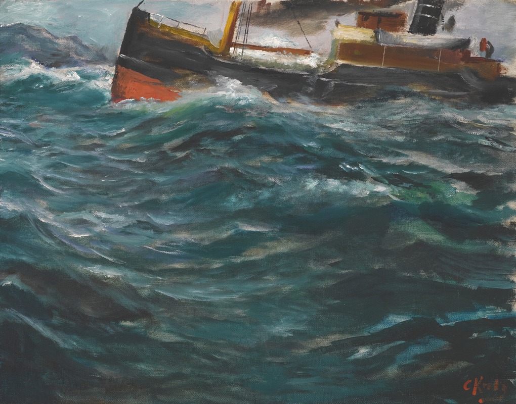 Christian Krohg - A Ship In Rough Seas
