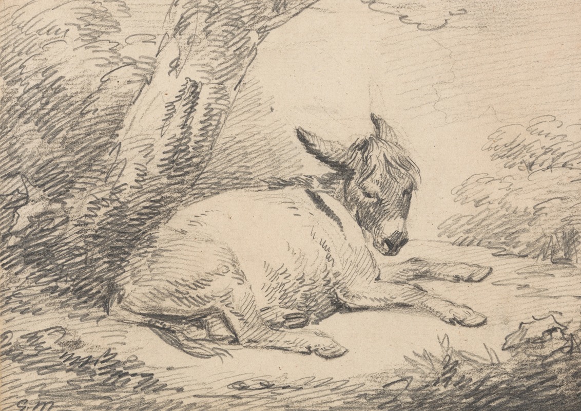 George Morland - Study of a Donkey Under a Tree