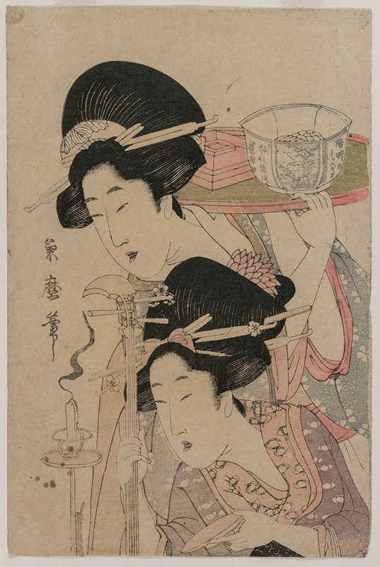 Kitagawa Tsukimaro - Two Geishas beside a Candle