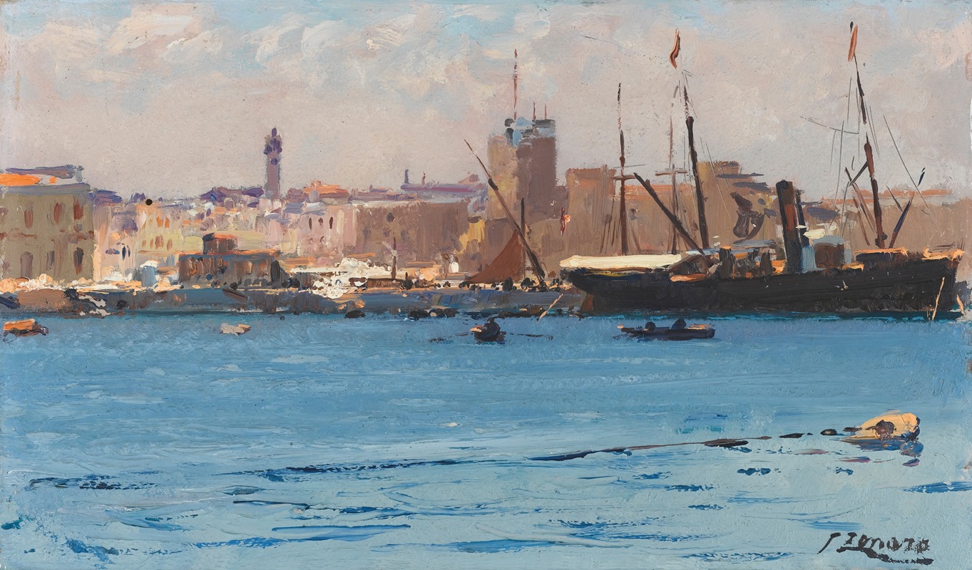 Fausto Zonaro - Boats In A Port