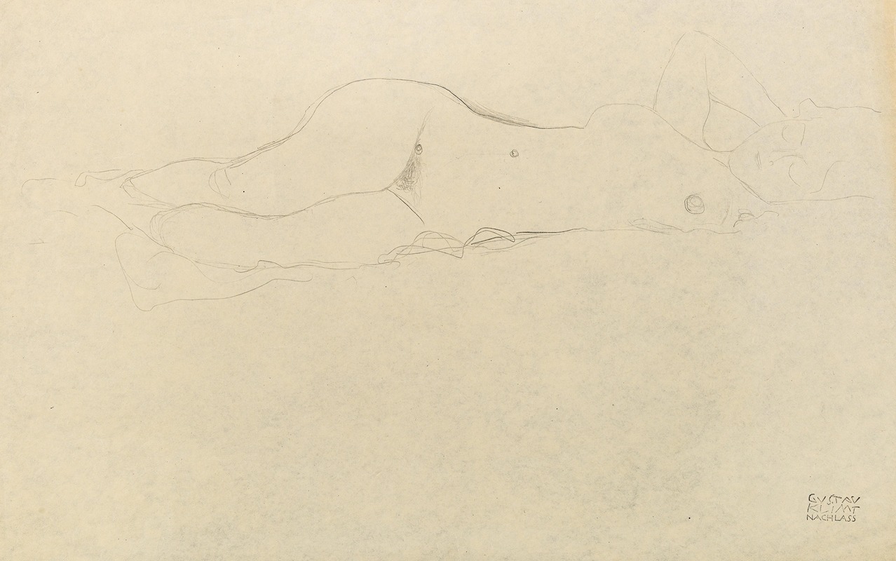 Gustav Klimt - Reclining female nude with her hands behind her head