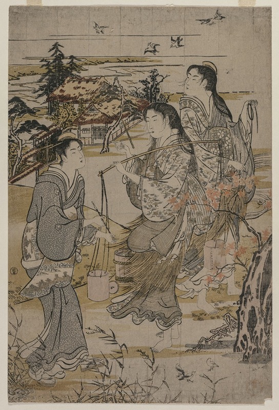 Kubo Shunman - Women with Salt Pails; The Noda Tama River in Mutsu Province, from an untitled series of the Six Tama Rivers