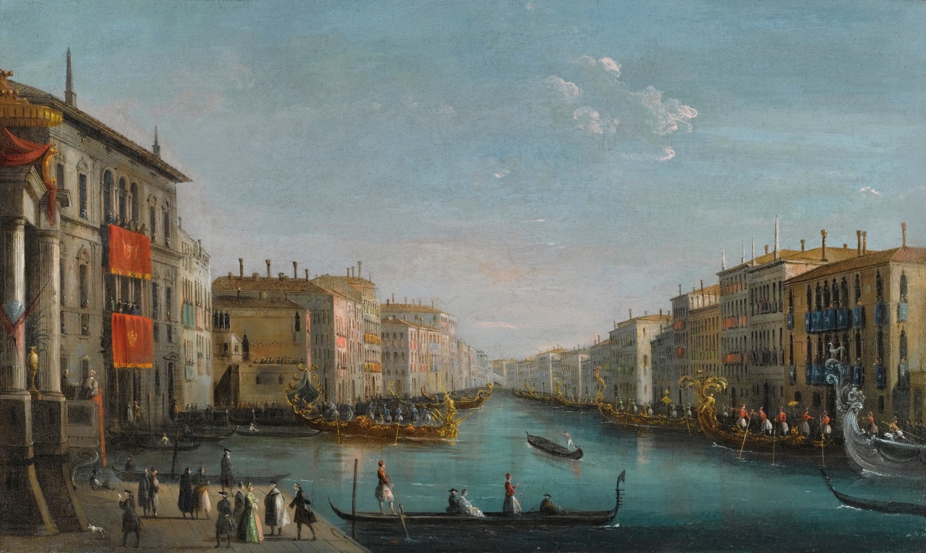 Giuseppe Bernardino Bison - Venice, A View Of The Grand Canal From The Palazzo Balbi Looking Toward The Rialto Bridge With A Regata