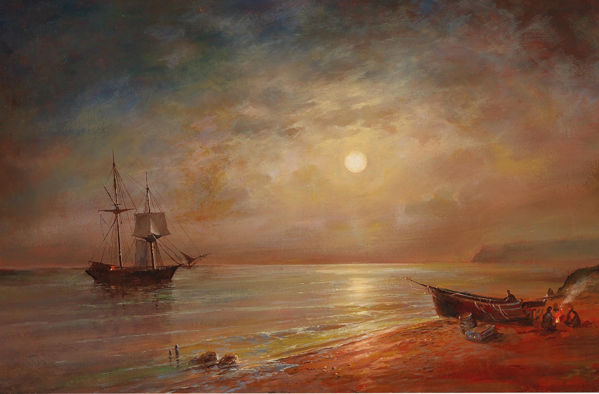 Grigori Ivanovitch Kapustin - Moonlit Night Over A Coastal Landscape
