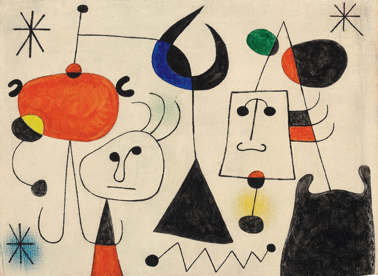 Personnages et oiseau dans la nuit by Joan Miró - Artvee