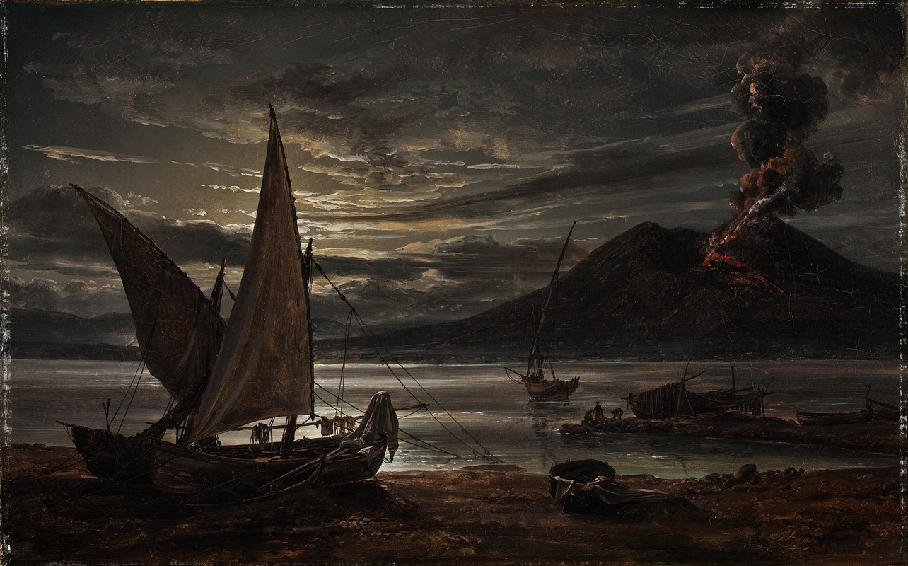 Johan Christian Dahl - Vesuvius In Eruption. Moonlight