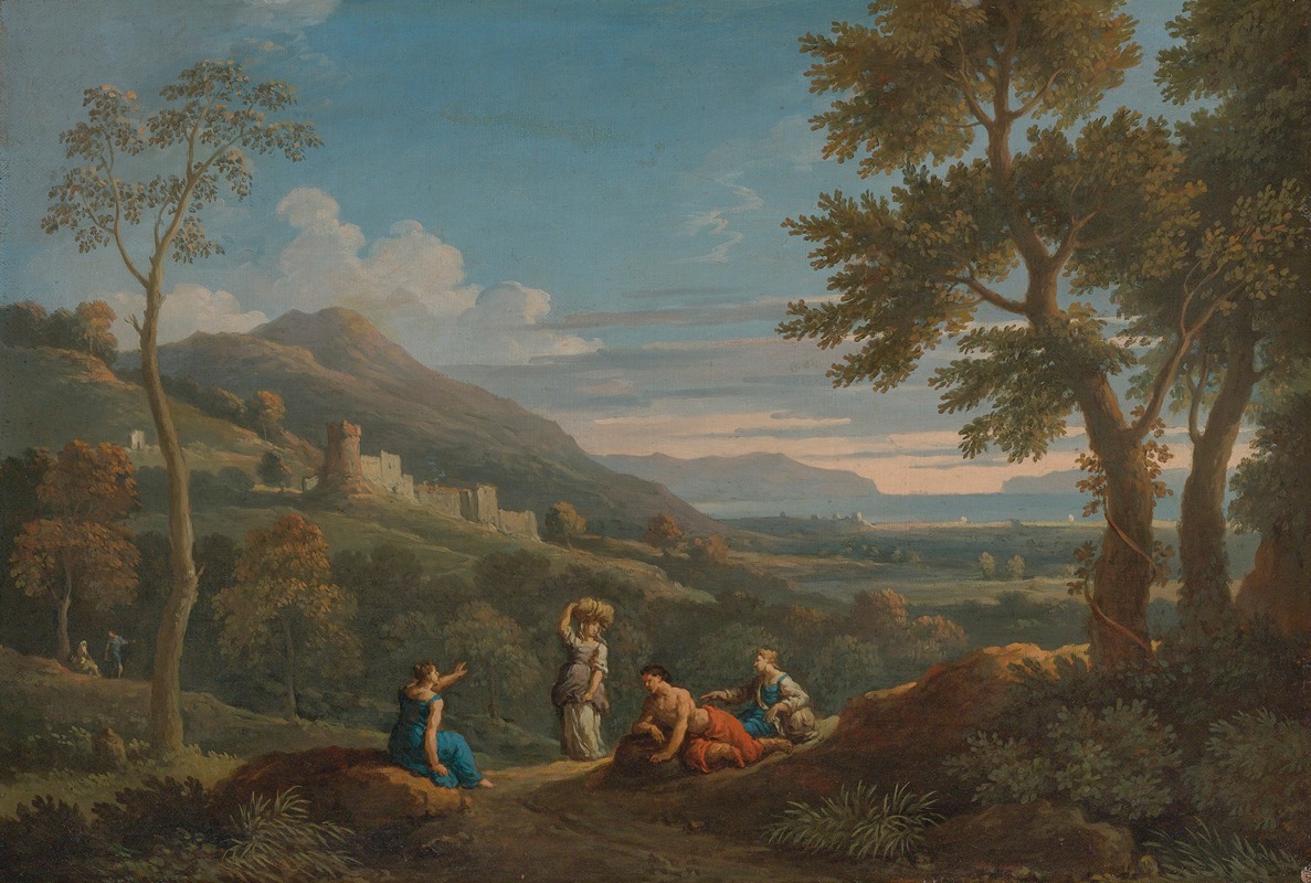 Jan Frans Van Bloemen - A Classical Landscape With Peasants In The Foreground