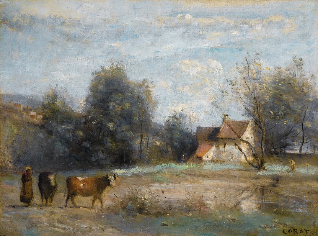 Jean-Baptiste-Camille Corot - Luzancy, Petites Maisons De Paysans Au Bord De L’eau