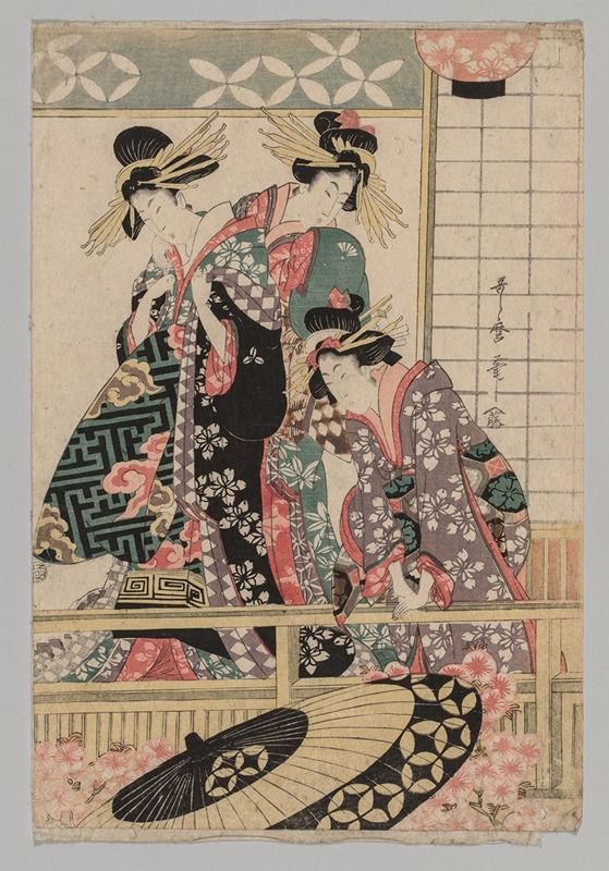 Kitagawa Utamaro - Yoshiwara Women Looking into the Street at Springtime