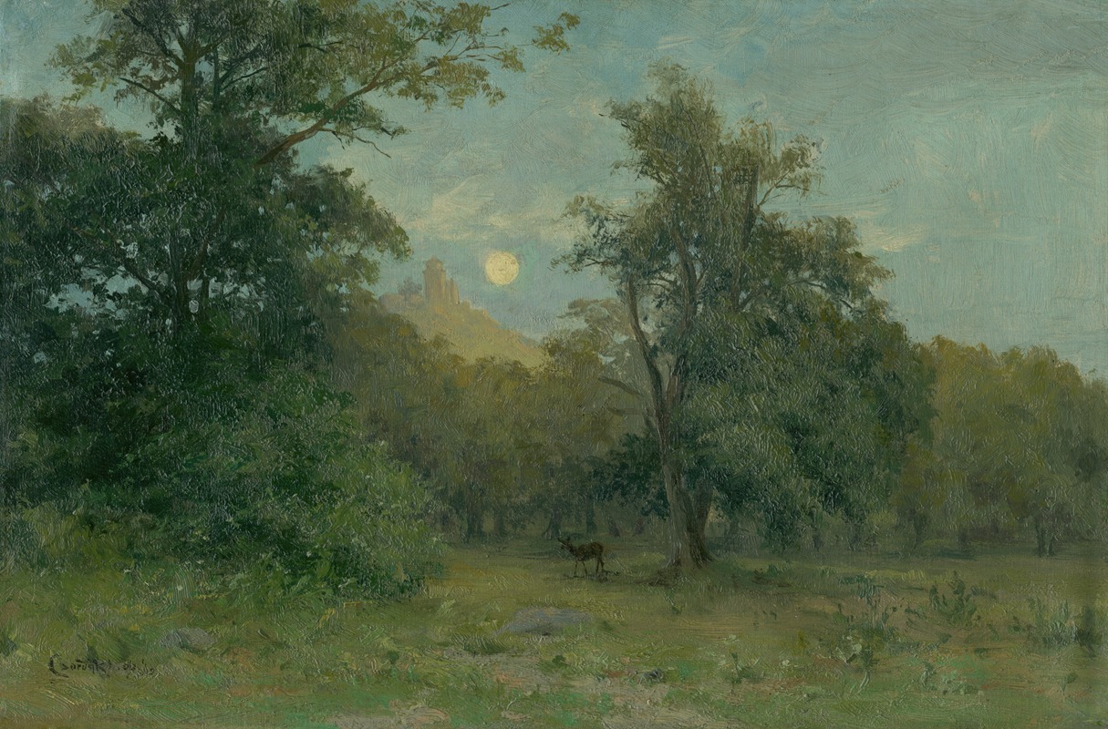 Ľudovít Čordák - Moonlit Landscape With Hrad Slanec