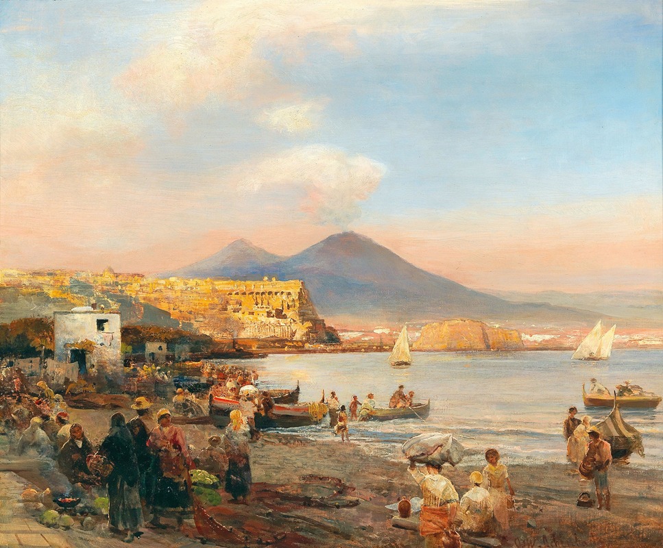 Oswald Achenbach - Sunset In The Bay Of Naples