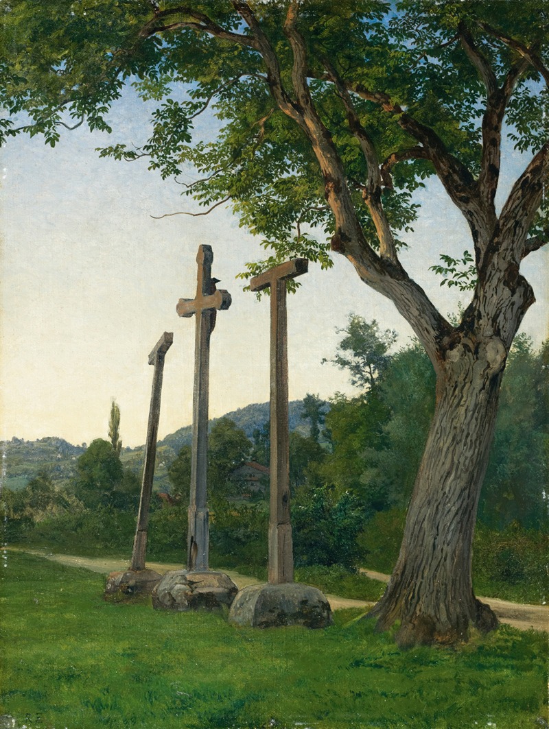Robert Zünd - Three Crosses Along A Country Lane