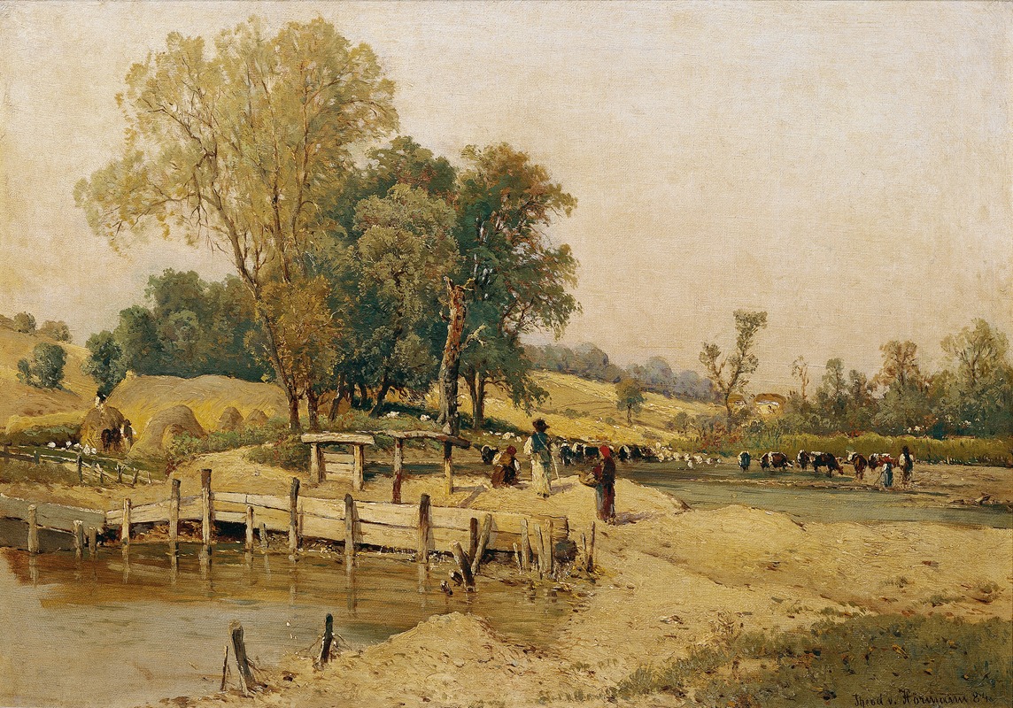 Theodor Von Hörmann - Ungarische Landschaft Mit Viehtränke