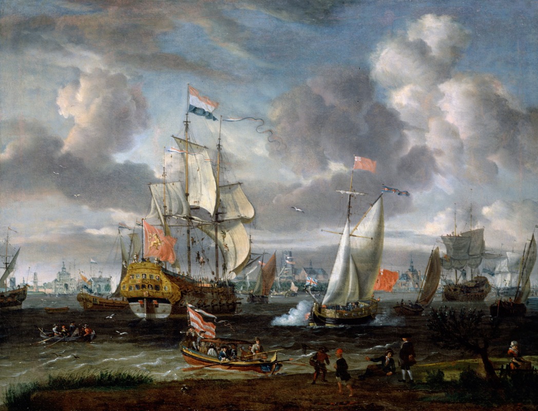 Abraham Storck - An English Yacht saluting a Dutch Man-of-War in the port of Rotterdam