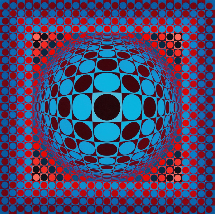 Victor Vasarely - Geometric in Red and Blue