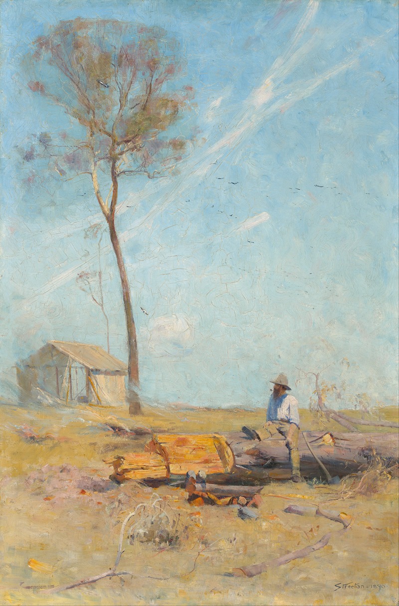 Arthur Streeton - The selector’s hut (Whelan on the log)