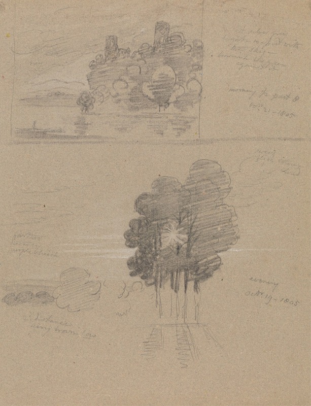 Joseph Farington - Two Sketches of a Castle and of Trees; Morning and Evening